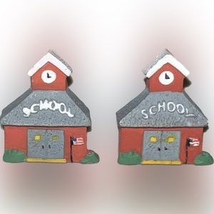 🍄School House Earrings Handmade Plastic Post Backs Teacher Novelty Craft Jewelry